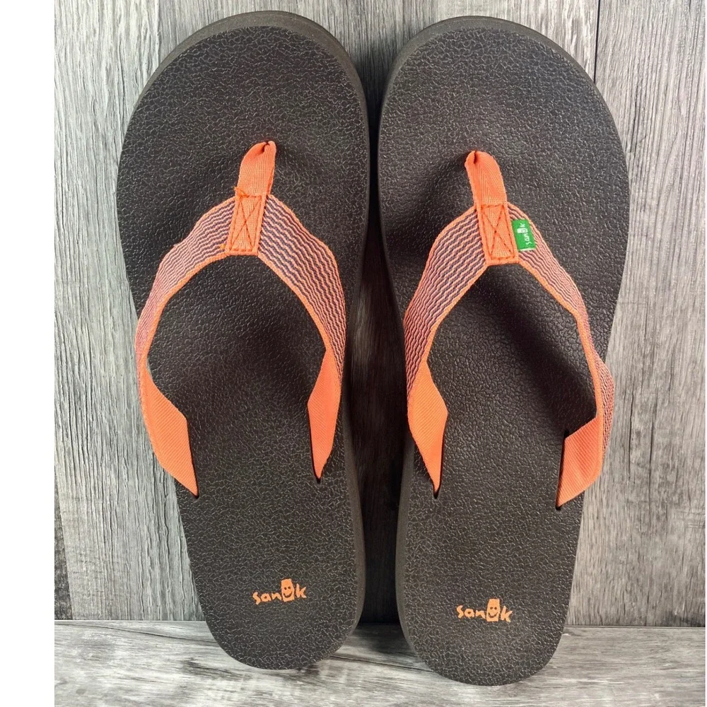 Sanuk Yoga Mat Women 11 Flip Flop Sandals Coral Orange SWS11220 Brown